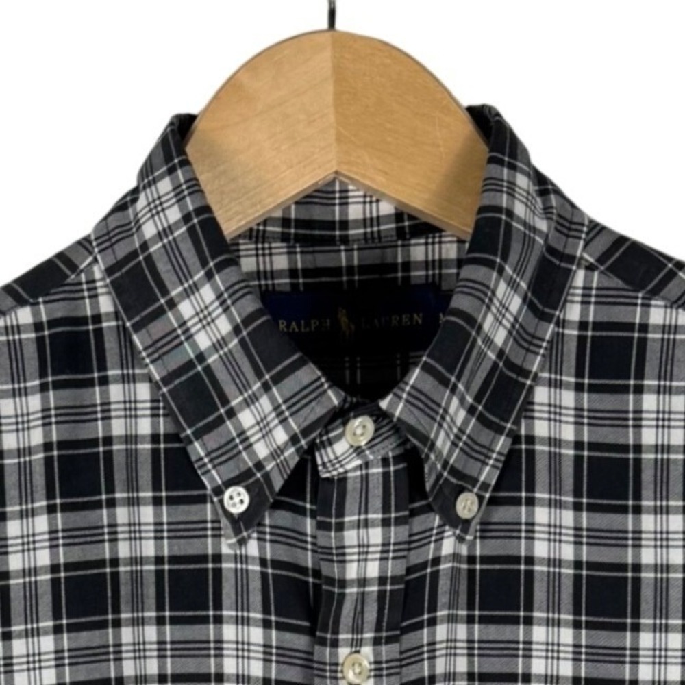 Ralph Lauren Plaid Button Down Long Sleeve Shirt Mens M Black White Polo Pony